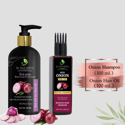 Dr. NAvadiya Onion Hair Growth Oil (100ml.) and Onion Shampoo(300ml.) |Ultimate Hair solution(400 ml)