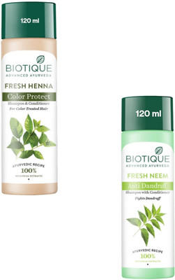 BIOTIQUE Shampoo 120ml - Fresh Henna Colour Pro. & Fresh Neem Anti Dand. (Pack of 2)(240 ml)