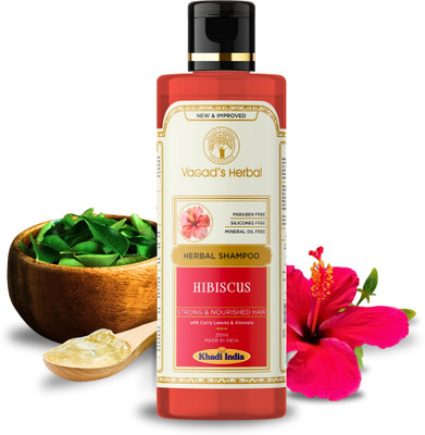Vagad's Khadi Herbal Hibiscus Shampoo with Aloe vera - Strong & Nourished Hair(210 ml)
