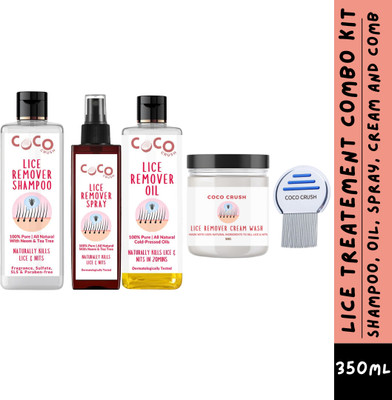 COCO CRUSH Lice Treatment Cream Wash, 50g; Shampoo, 100ml; Oil, 100ml; Spray, 100ml & Comb(350 ml)