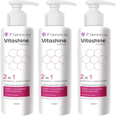 FLORENTHA VITASHINE 2 IN 1 SHAMPOO + CONDITIONER FOR SOFT & SHINY HAIRS PACK OF 100ml x 3(300 ml)