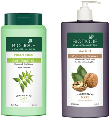 BIOTIQUE Shampoo - Fresh Neem - 340ml & Walnut - 650ml (Pack of 2)(990 ml)