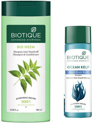 BIOTIQUE Shampoo - Fresh Neem Anti Dandruff 180ml & Ocean Kelp 120ml (Pack of 2)(300 ml)