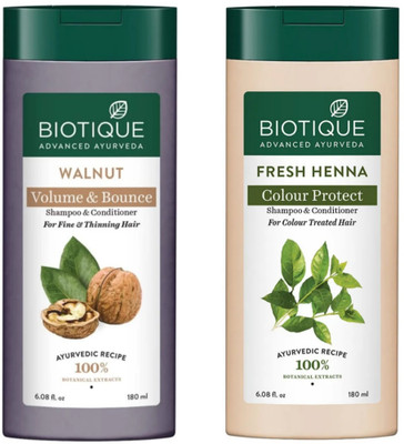 BIOTIQUE Shampoo 180 ML - Walnut & Fresh Henna(360 ml)