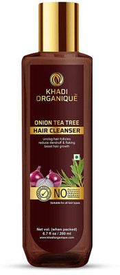 khadi ORGANIQUE Onion Tea Tree Hair Cleanser / Shampoo Unclog Hair Follicles Reduce Dandruff & Flaking Boot Hair Growth(200 ml)