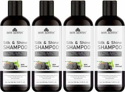 Bon Austin Silk & Shine Shampoo with Activated Charcoal Repair Dry Hair Pack of 4 of 100ML(400 ml)