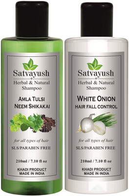Satvayush Herbal Amla Tulsi Neem Shikakai Shampoo & White Onion Shampoo Combo(420 ml)