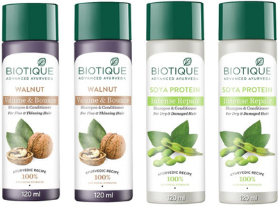 BIOTIQUE Shampoo 120 ML - Walnut Qty-2 & Soya Protein Qty-2(480 ml)