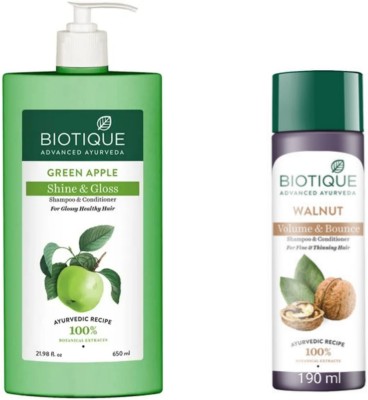 BIOTIQUE Shampoo Combo – Green Apple 650 ML & Walnut Bark 190 ML  (840 ml)
