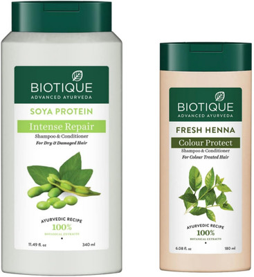 BIOTIQUE Soya Protein Shampoo 340 ML & Fresh Henna Shampoo 180 ML(520 ml)