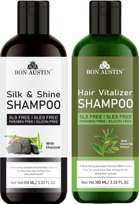Bon Austin Silk & Shine Shampoo With Charcoal & Hair Vitalizer Shampoo Pack 2 of 100ML(200 ml)