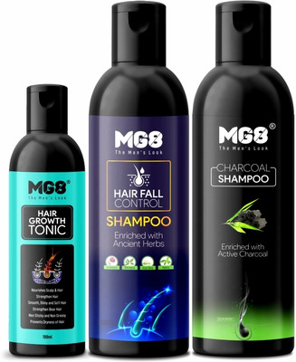 MG8 Hair Fall Control Shampoo & Charcoal Shampoo & Hair Growth Tonic(600 ml)