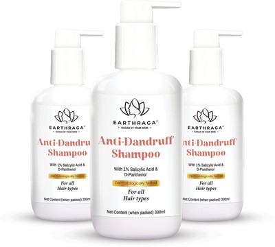 EARTHRAGA Anti Dandruff Shampoo | with D Panthenol and Silk Protein(Pack of 3x300ml)|900ml(900 ml)