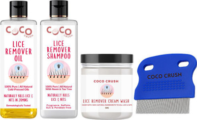 COCO CRUSH Natural Lice & Nits Removal Oil, 100ml; Shampoo, 100ml; Cream Wash, 50g; & Comb(250 ml)