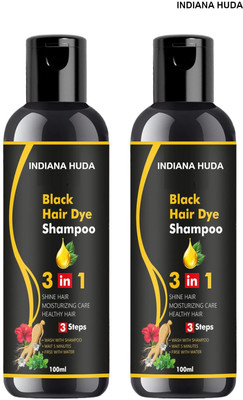 INDIANA HUDA Herbal 3-in-1 Black Hair Shampoo (Pack of 2) - 100ml Each Long Lasting(200 ml)