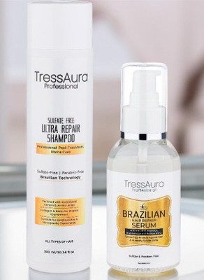 TRESSAURA PROFESSIONAL Sulfate-Free Keratin Shampoo + Brazilian Hair Repair Serum – 300ml + 110ml(410 ml)