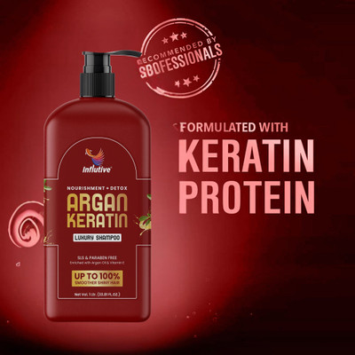 Influtive Argan Keratin Shampoo for Dry and Frizzy Hair | Nourishing & Detox Formula 1L(1000 ml)