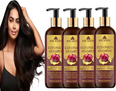 Bon Austin Red ONION SHAMPOO with Onion for Hair Growth & Hair Fall Control 300 ML Pack 4(1000 ml)