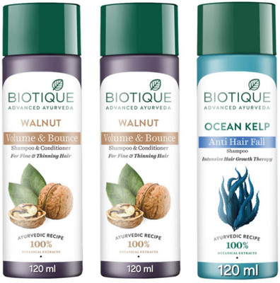 BIOTIQUE Shampoo 120 ML - Walnut Qty-2 & Ocean Kelp Qty-1(360 ml)