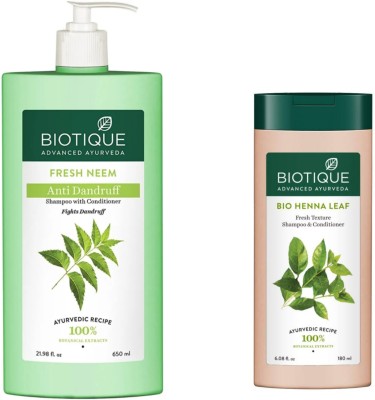 BIOTIQUE Shampoo Combo – Neem 650 ML & Henna Leaf 180 ML  (830 ml)