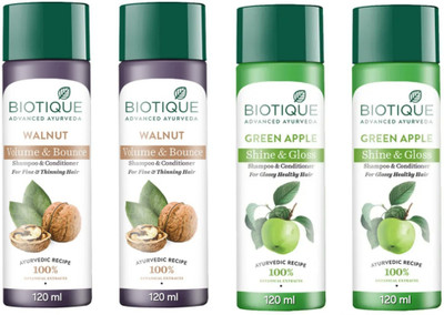 BIOTIQUE Shampoo 120 ML - Walnut Qty-2 & Green Apple Qty-2(480 ml)