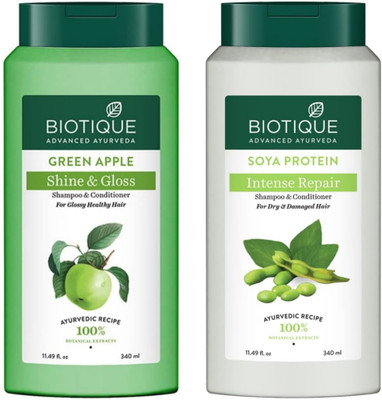 BIOTIQUE Shampoo 340 ML - Green Apple & Soya Protein(680 ml)