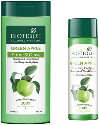 BIOTIQUE Shampoo - Green Apple Shine & Gloss 180ml & 120ml (Pack of 2)(300 ml)