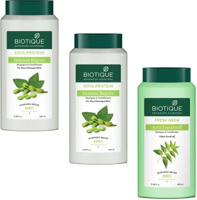 BIOTIQUE Fresh Neem (1) Soya Protein (2) Shampoo 340Ml (Pack Of 3)(1020 ml)