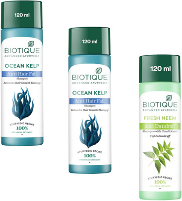 BIOTIQUE Shampoo 120ml - Ocean Kelp -2pcs & Fresh Neem (Pack of 3)(360 ml)