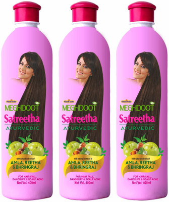 MEGHDOOT Ayurvedic Satreetha Shampoo for Dandruff and Scalp Acne, 400ml Each, Pack of 3(1200 ml)