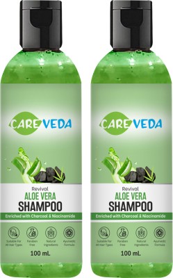 CareVeda Revival Aloe Vera Shampoo, Enriched with Charcoal & Nicinamide, Set of 2(200 ml)