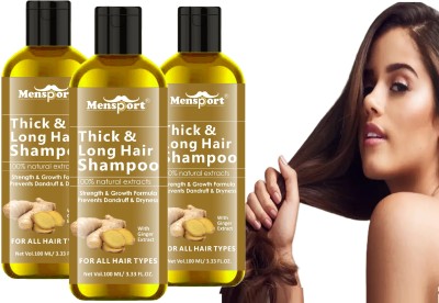 Mensport Thick and Long hair shampoo (Ginger extracts) Prevents Hairfall 100ml Pack Of 3(300 ml)