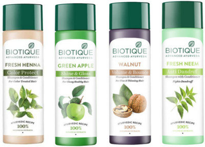 BIOTIQUE Shampoo Combo - Fresh Henna & Green Apple & Walnut & Fresh Neem 120ml Each(480 ml)