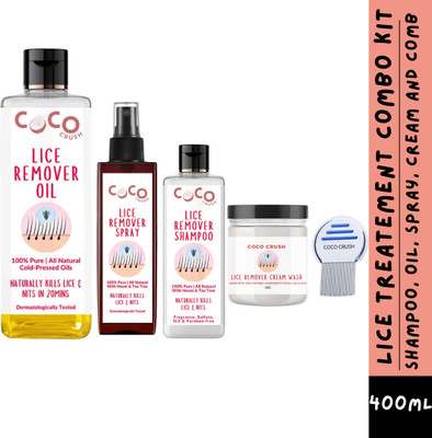 COCO CRUSH Lice Treatment - Cream Wash, 50g; Shampoo, 50ml; Oil, 200ml; Spray, 100ml & Comb(400 ml)