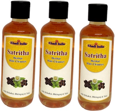 KHADI INDIA SATRITHA herbal hair cleanser(WITH SHIKAKAI, ALOEVERRA, RITHA)(pack of 3)(210 ml)