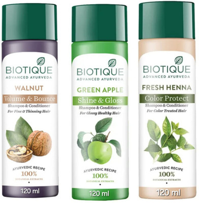 BIOTIQUE Shampoo 120 ML - Walnut , Green Apple & Fresh Henna(360 ml)