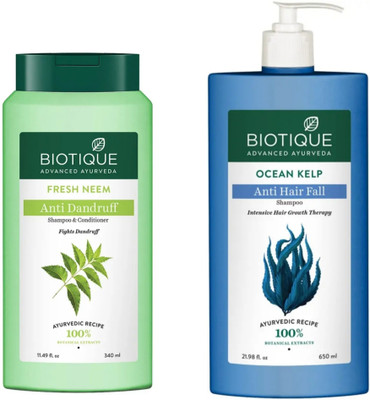 BIOTIQUE Shampoo - Fresh Neem - 340ml & Ocean Kelp - 650ml (Pack of 2)(990 ml)