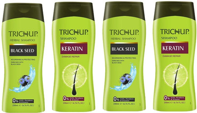 TRICHUP 2 Black Seed & 2 Keratin Shampoo Each 200ml Pack Of 4(800 ml)
