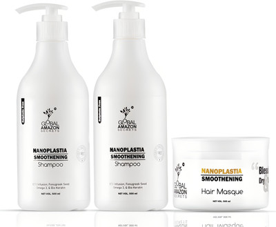 Global Amazon Secrets Combo Nanoplastia Smoothening Shampoo & Hair Masque 500ml Set(1500 ml)