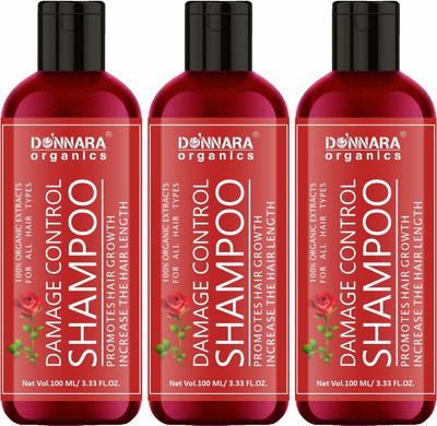DONNARA organics Damage Control Shampoo with Rose Extract Stimulates Hair Growth Pack 3 of 100ML(300 ml)