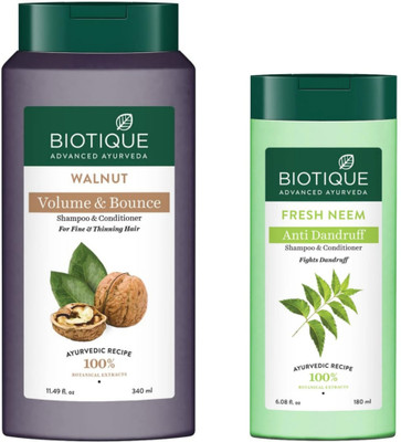 BIOTIQUE Walnut Shampoo 340 ML & Fresh Neem Shampoo 180 ML(520 ml)