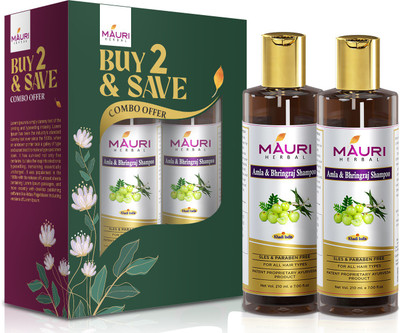 Khadi Mauri Herbal Amla & Bhringraj Shampoo, Prevents Hairfall & Strengthens Roots - Complete Hair & Scalp Nourishment - Pack of 2 Combo(420 ml)