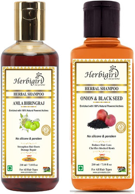 Herbigiri Herbal Combo : Amla Bhringraj & Red Onion with Black Seed Shampoo(420 ml)
