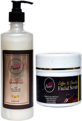 INDO POWER Da95- ROOT ACTIVATOR SHAMPOO 500g. + COFFEE & CHOCOLATE FACIAL SCRUB 100g.(600 ml)