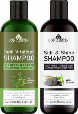 Bon Austin Hair Vitalizer Shampoo With Green Tea & Silk & Shine Shampoo Pack 2 of 100ML(200 ml)