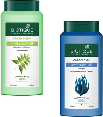 BIOTIQUE Shampoo 340ml - Ocean Kelp Anti Hair F. & Fresh Neem (Pack of 2)(680 ml)