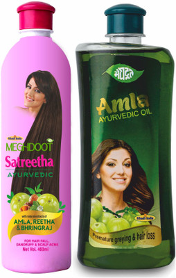 MEGHDOOT Ayurvedic Satreetha Shampoo for Dandruff and Scalp Acne 400ml Each Pack of 2 Hair Oil(800 ml)