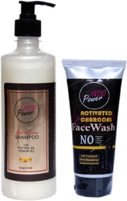 INDO POWER Da85- ROOT ACTIVATOR SHAMPOO 500g. + ACTIVATED CHARCOAL FACEWASH 100g.(600 ml)