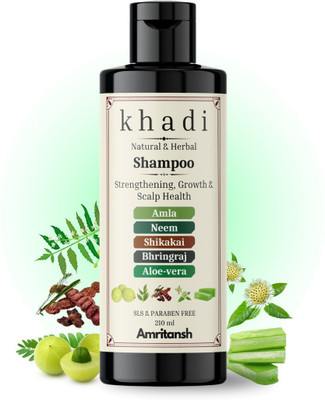 AMRITANSH Khadi Amla, Neem, Shikakai, Bhringraj & Aloe Vera Shampoo | Strength & Growth(210 ml)