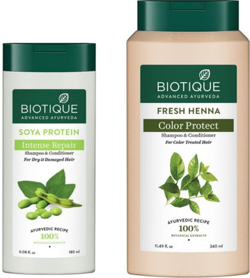 BIOTIQUE Fresh Heena 340Ml & Soya Protein 180Ml Shampoo (Pack Of 2)(520 ml)